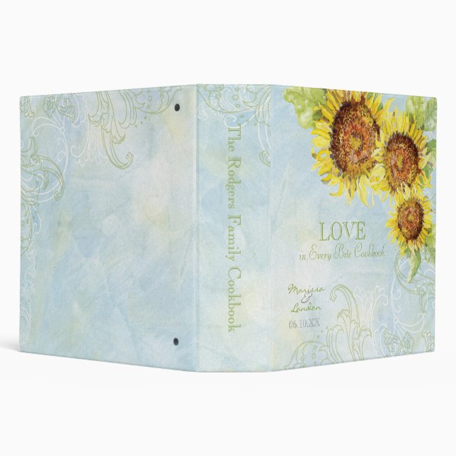 Aqua Blue Sunflower Floral Swirl Modern Wedding Binder (Background)