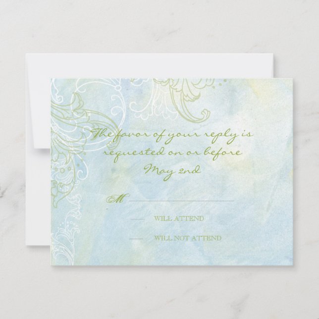 Aqua Blue Sunflower Floral Swirl Modern Wedding RSVP Card (Front)