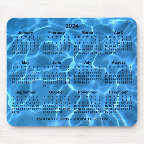 Aqua Blue Swimming Pool 2024 Calendar Promotional Mouse Pad