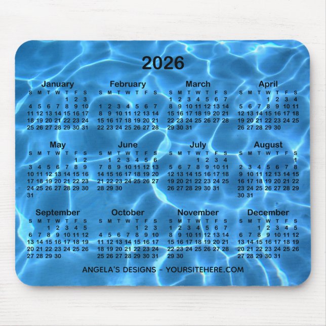 Aqua Blue Swimming Pool Calendar Promotional Mouse Pad (Front)
