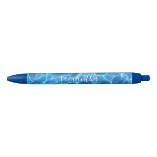 Aqua Blue Swimming Pool Curly Signature Name Pen