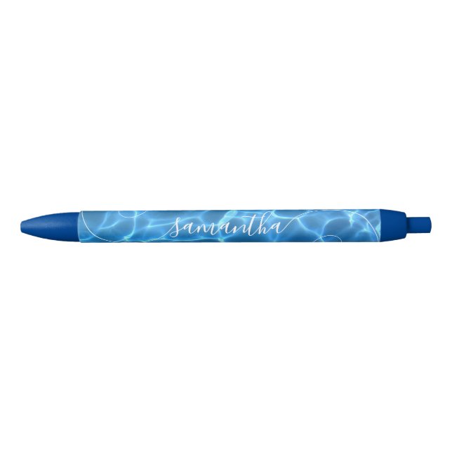 Aqua Blue Swimming Pool Curly Signature Name Pen (Front)