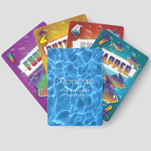 Aqua Blue Swimming Pool Girly 7th Birthday Go Fish Cards