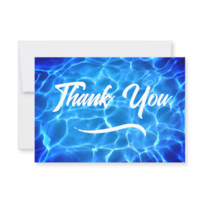 Aqua Blue Swimming Pool Modern Calligraphy Thank You Card