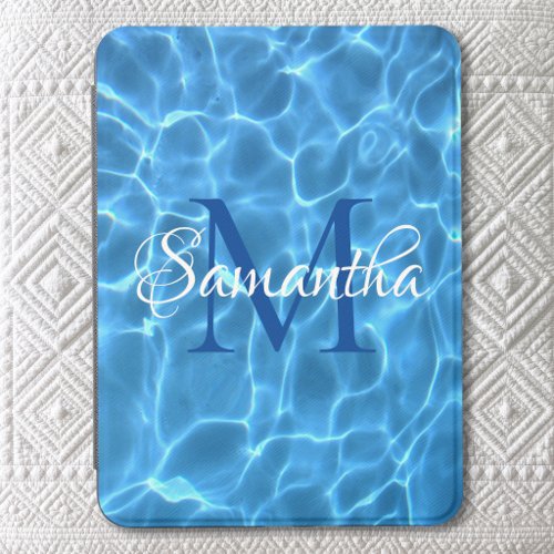 Aqua Blue Swimming Pool Monogram Vertical Kindle Cover