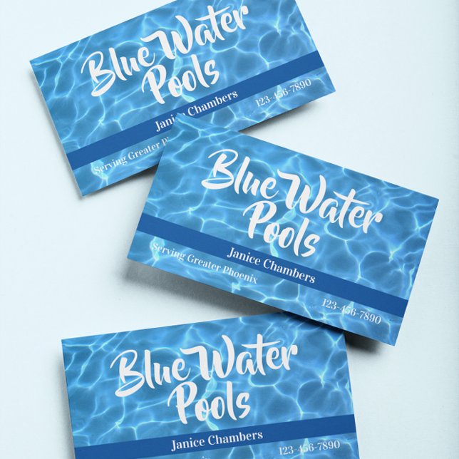 Aqua Blue Swimming Pool Photo Business Card (Swimming Pool Photo Business Cards)