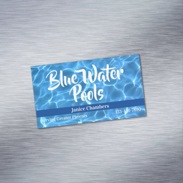 Aqua Blue Swimming Pool Photo Business Card Magnet (In Situ)
