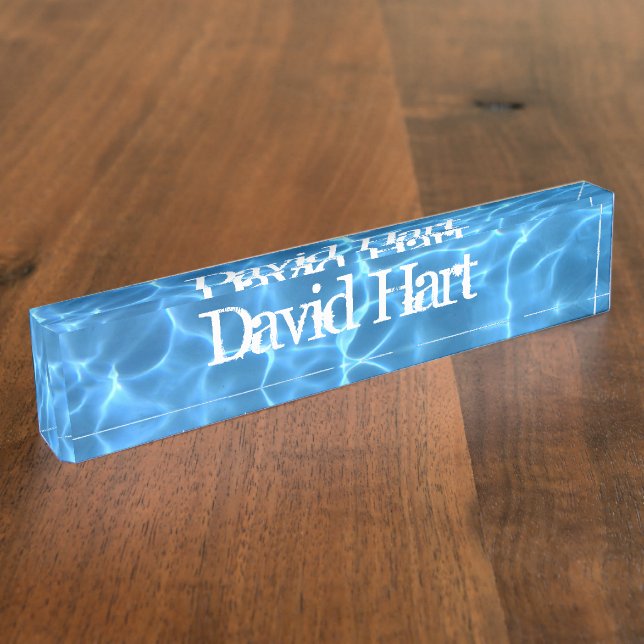 Aqua Blue Swimming Pool Photo Desk Name Plate (Side)