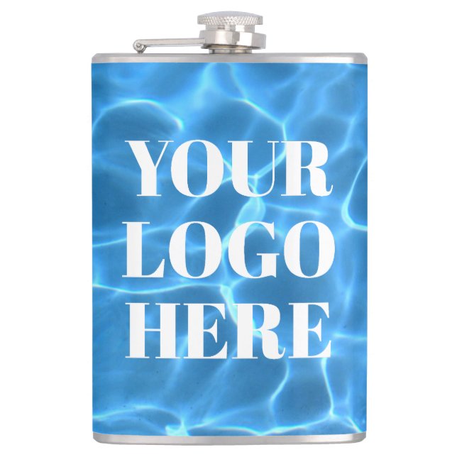 Aqua Blue Swimming Pool Photo for Your Logo Flask (Front)