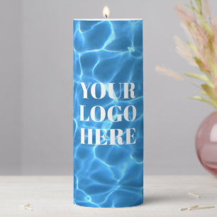 Aqua Blue Swimming Pool Photo for Your Logo Pillar Candle