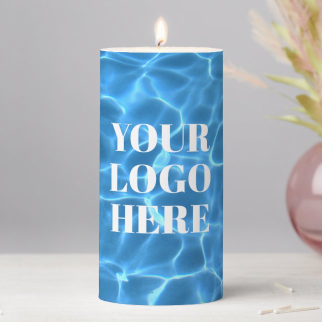 Aqua Blue Swimming Pool Photo for Your Logo Pillar Candle (In Situ)