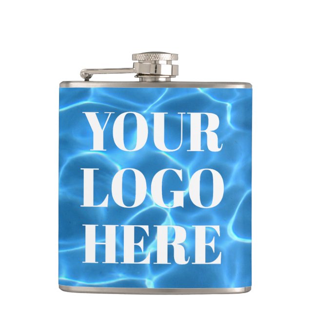 Aqua Blue Swimming Pool Photo Logo Flask (Front)