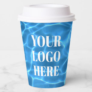 Aqua Blue Swimming Pool Photo Logo Paper Cups