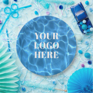 Aqua Blue Swimming Pool Photo Logo Paper Plates