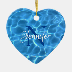 Aqua Blue Swimming Pool Photo Monogram Ceramic Ornament