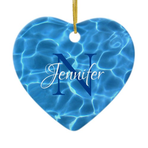 Aqua Blue Swimming Pool Photo Monogram Ceramic Ornament