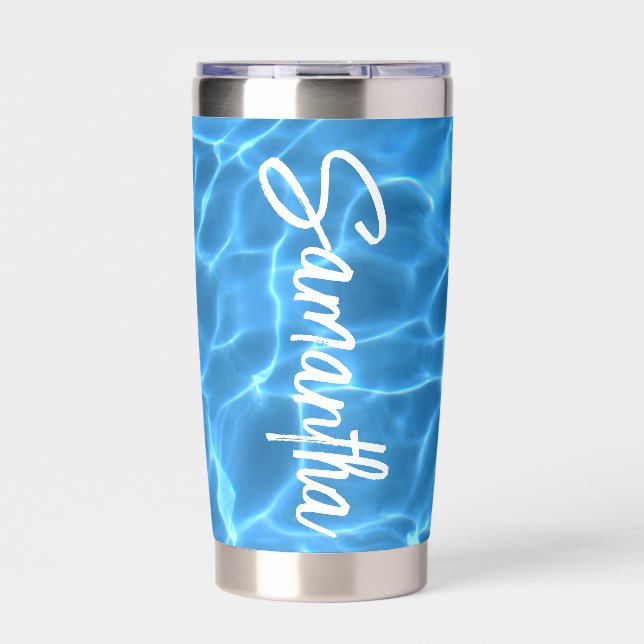 Aqua Blue Swimming Pool Photo Personalized Insulated Tumbler (Front)