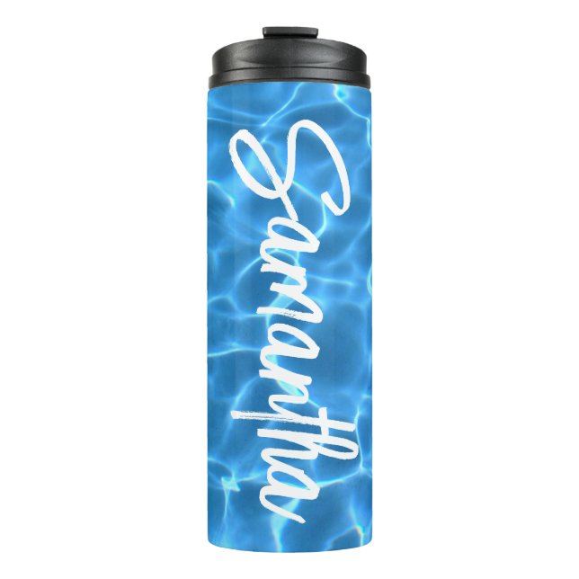 Aqua Blue Swimming Pool Photo Personalized Thermal Tumbler (Front)
