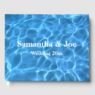Aqua Blue Swimming Pool Photo Personalized Wedding Guest Book