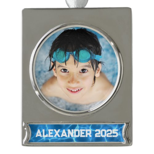Aqua Blue Swimming Pool Photo Silver Plated Banner Ornament