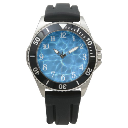 Aqua Blue Swimming Pool Photo White Splash Numbers Watch