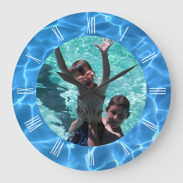 Aqua Blue Swimming Pool Summer Vacation Photo Large Clock (Front)