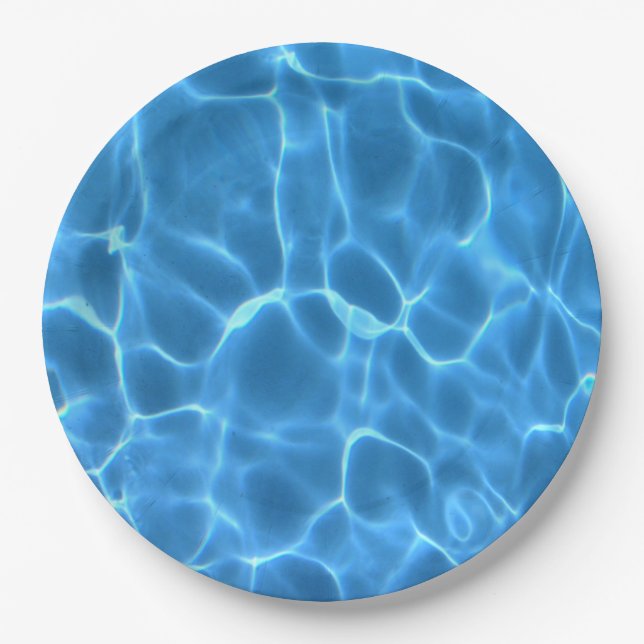 Aqua Blue Swimming Pool Water Paper Plates (Front)