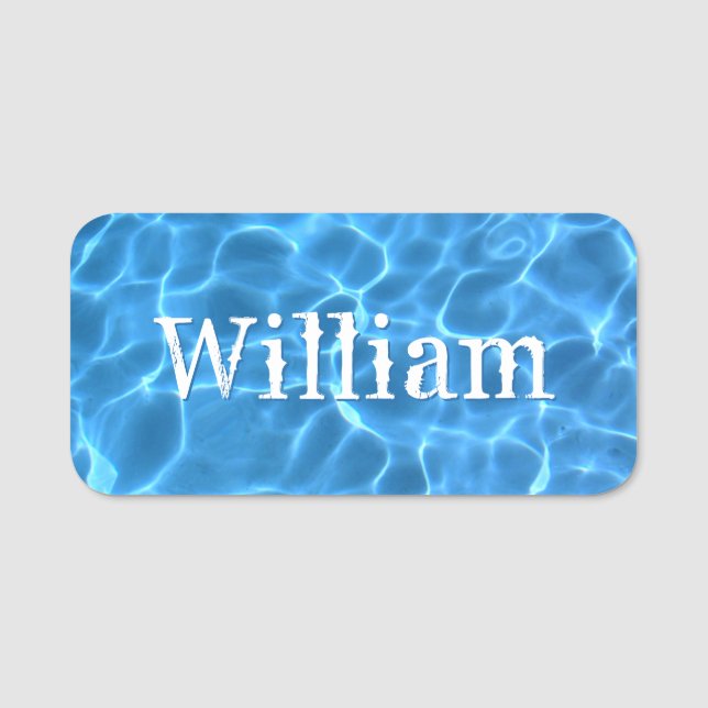 Aqua Blue Swimming Pool Water Photo Name Tag (Front)