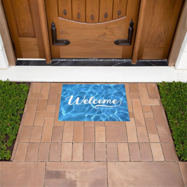 Aqua Blue Swimming Pool Water Photo Welcome Doormat (Outdoor)