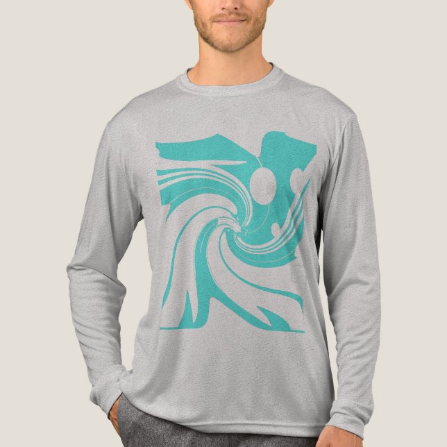 Aqua Blue Swirling Flower Bird Modern Art Abstract Tri-Blend Shirt (Front)