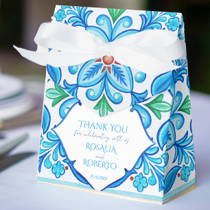 Aqua Blue Talavera tiles monogrammed wedding Favor Boxes