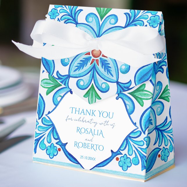 Aqua Blue Talavera tiles monogrammed wedding Favor Boxes (Aqua Blue Talavera tiles monogrammed wedding Favor Boxes Mexican fiesta wedding favors customized)
