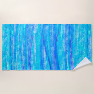 Aqua Blue, Teal and Purple Speckled Waves Beach Towel