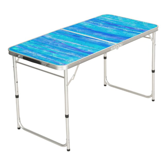 Aqua Blue, Teal and Purple  Speckled Waves  Beer Pong Table (Angled)