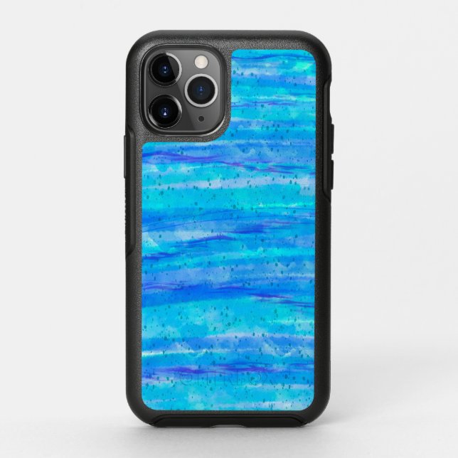 Aqua Blue, Teal and Purple  Speckled Waves   Otterbox iPhone Case (Back)
