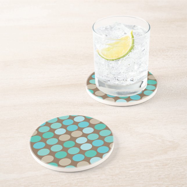 Aqua Blue Teal & Brown Dots Modern Pattern Drink Coaster (Side)