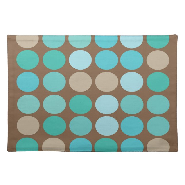 Aqua Blue Teal & Brown Dots Modern Pattern Placemat (Front)