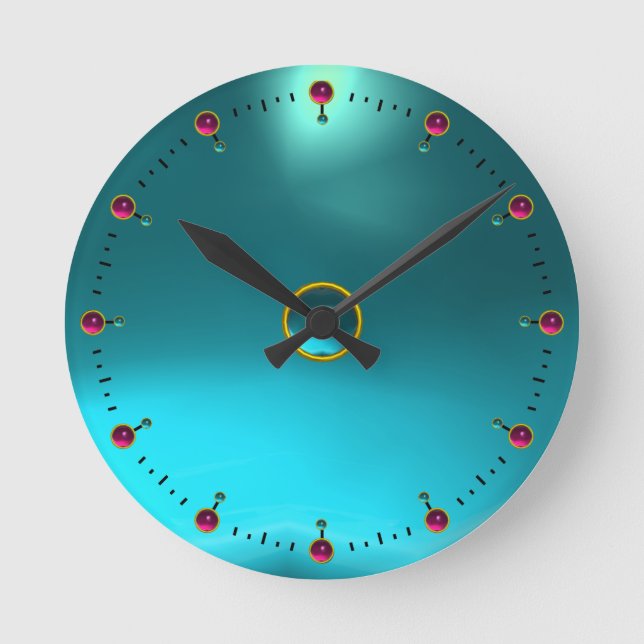 AQUA BLUE TEAL GEM STONE ROUND CLOCK (Front)
