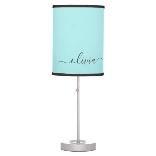 Aqua Blue Teal Girly Monogram Name Modern Table Lamp