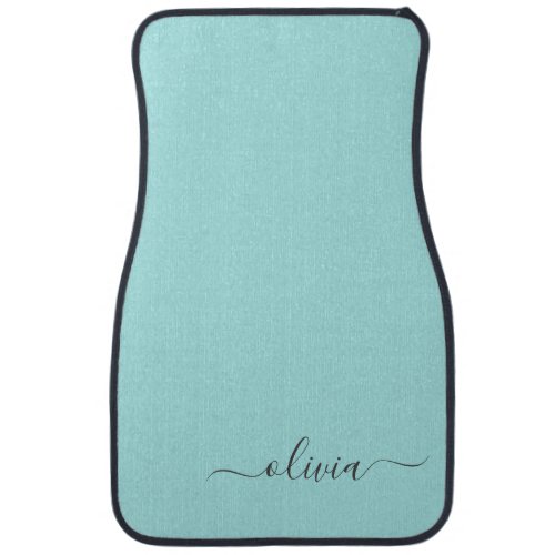 Aqua Blue Teal Girly Script Monogram Name Modern C Car Floor Mat