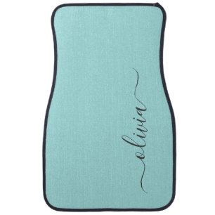 Aqua Blue Teal Girly Script Monogram Name Modern C Car Floor Mat
