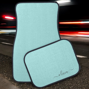 Aqua Blue Teal Girly Script Monogram Name Modern Car Floor Mat