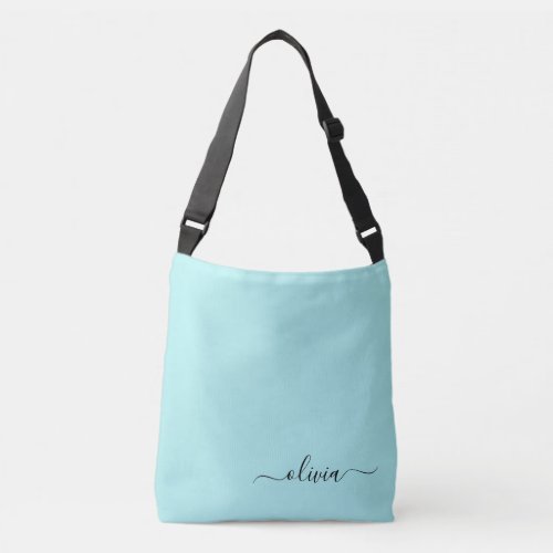 Aqua Blue Teal Girly Script Monogram Name Modern Crossbody Bag