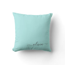 Aqua Blue Teal Girly Script Monogram Name Modern Throw Pillow