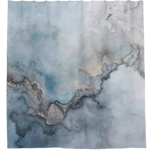 Aqua Blue Teal Gray Beige Abstract Home Decor Shower Curtain (Front)