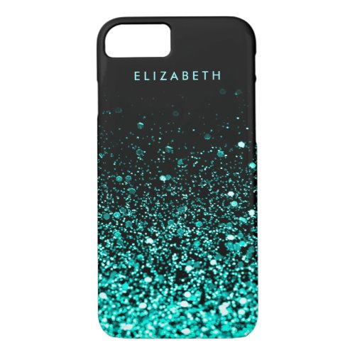 Aqua Blue Teal Green Glitter Black iPhone 7 Case