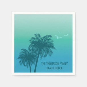 Aqua Blue Teal Green Palm Trees Tropical Summer Napkins