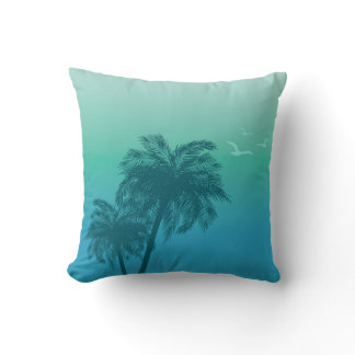 Aqua Blue Teal Green Palm Trees Tropical Summer Throw Pillow