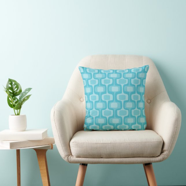 Aqua Blue Teal Mid-Century Geometric Pattern Throw Pillow (Chair)
