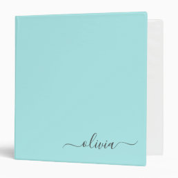 Aqua Blue Teal Modern Script Girly Monogram Name 3 Ring Binder